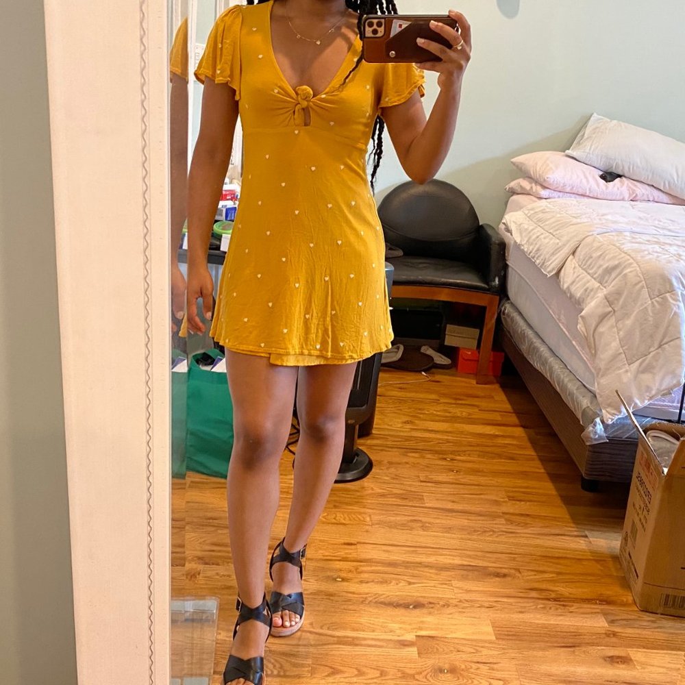 FOREVER21 Yellow Flutter Sleeve Mini Dress